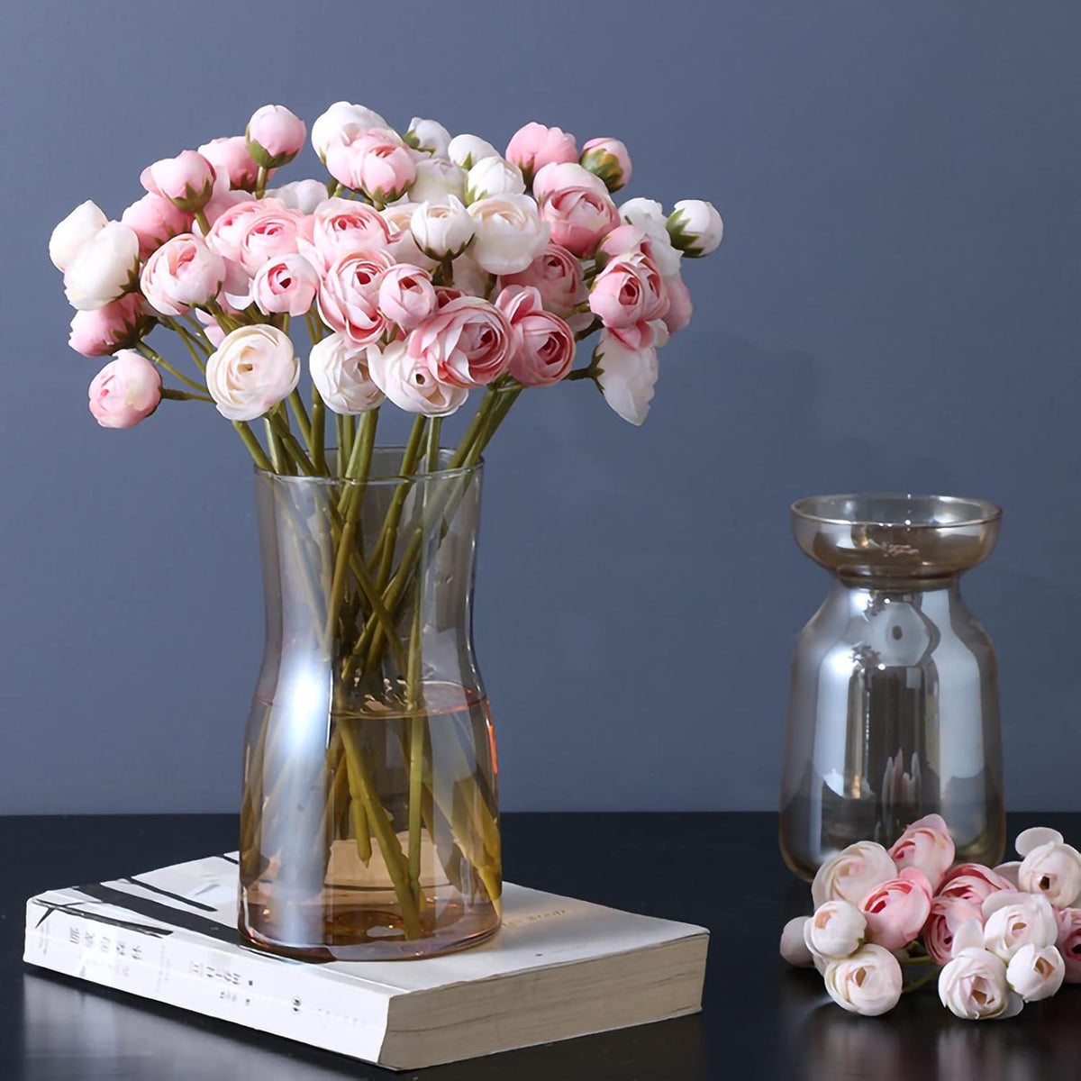 18 Pcs Artificial Silk Rose Flowers Bouquet, Pink