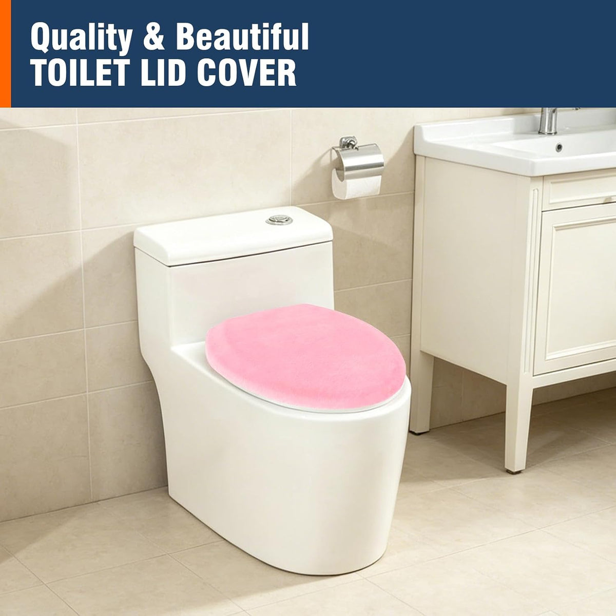 Comfortable Soft Plush Toilet Lid Cover for Bathroom, Machine Washable Toilet Seat Covers, Fits Most Round Elongated and Oblong Lids, Easy Installation& Cleaning (Pink)