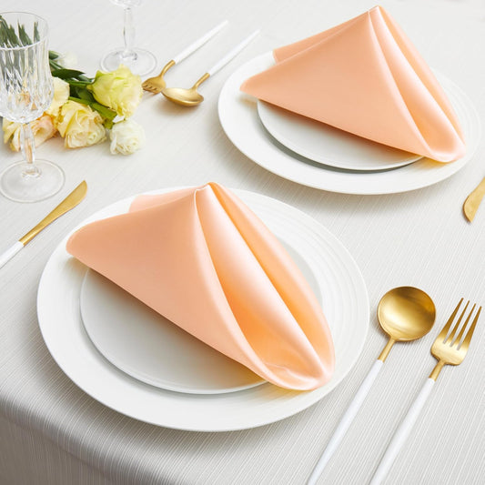 16 Pack Square Satin Dinner Napkins, 17x17 Inches Silky Soft Smooth Table Cloth Napkins for Restaurant Weddings Banquet Party Decoration, Peach