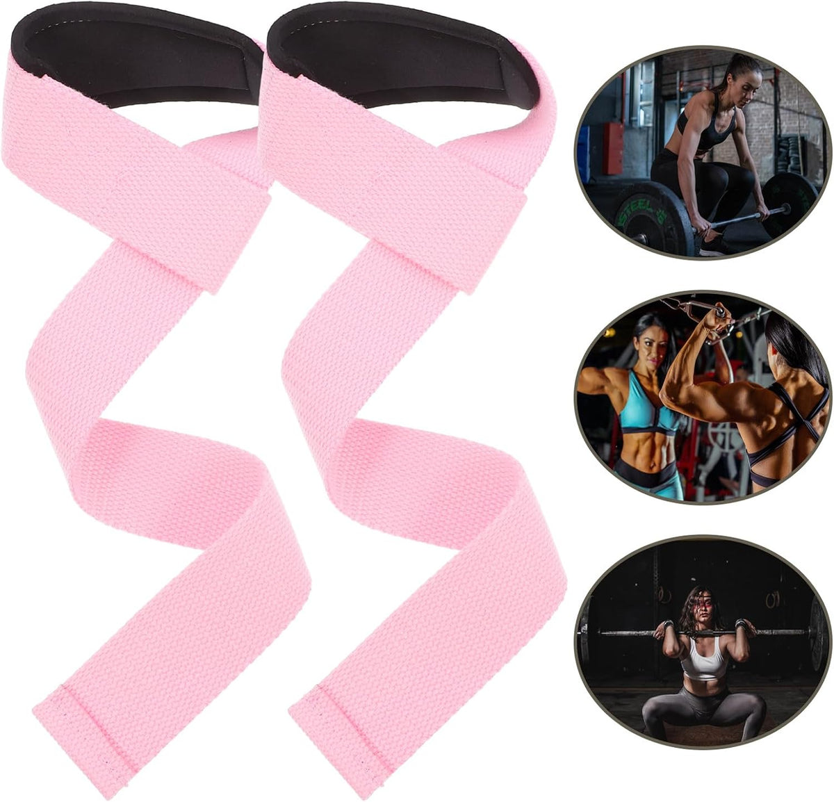 GANAZONO 2pcs Pink Weightlifting Wrist Straps for Women, Anti-slip Training Grip Strap with Wrist Support for Gym Deadlift and Pull-up Fitness