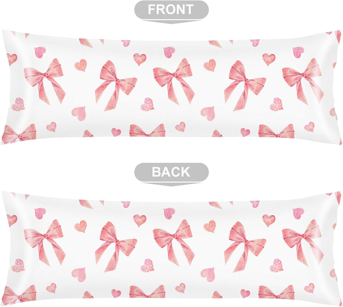 Pink Ribbon Bow Silk Satin Body Pillow Cover for Hair and Skin,Long Pillow Case Protector with Envelope Closure,Large Pillow Covers Decorative Bed Cushion Covers Cases for Sleep,20"x54",Peach