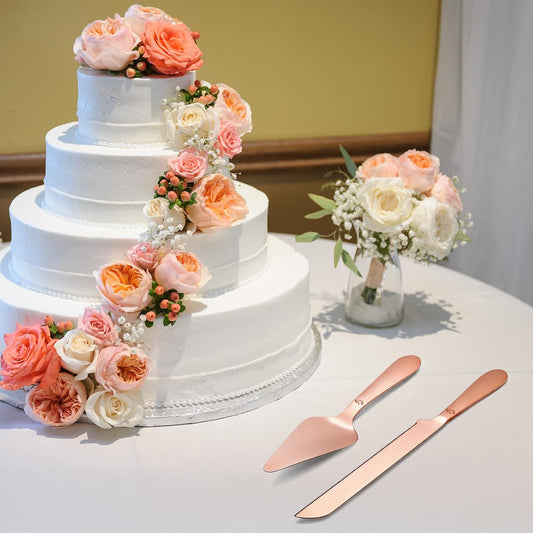 Wedding Cake Cutting Set - Extended Thickened Knife and Server Rose Gold