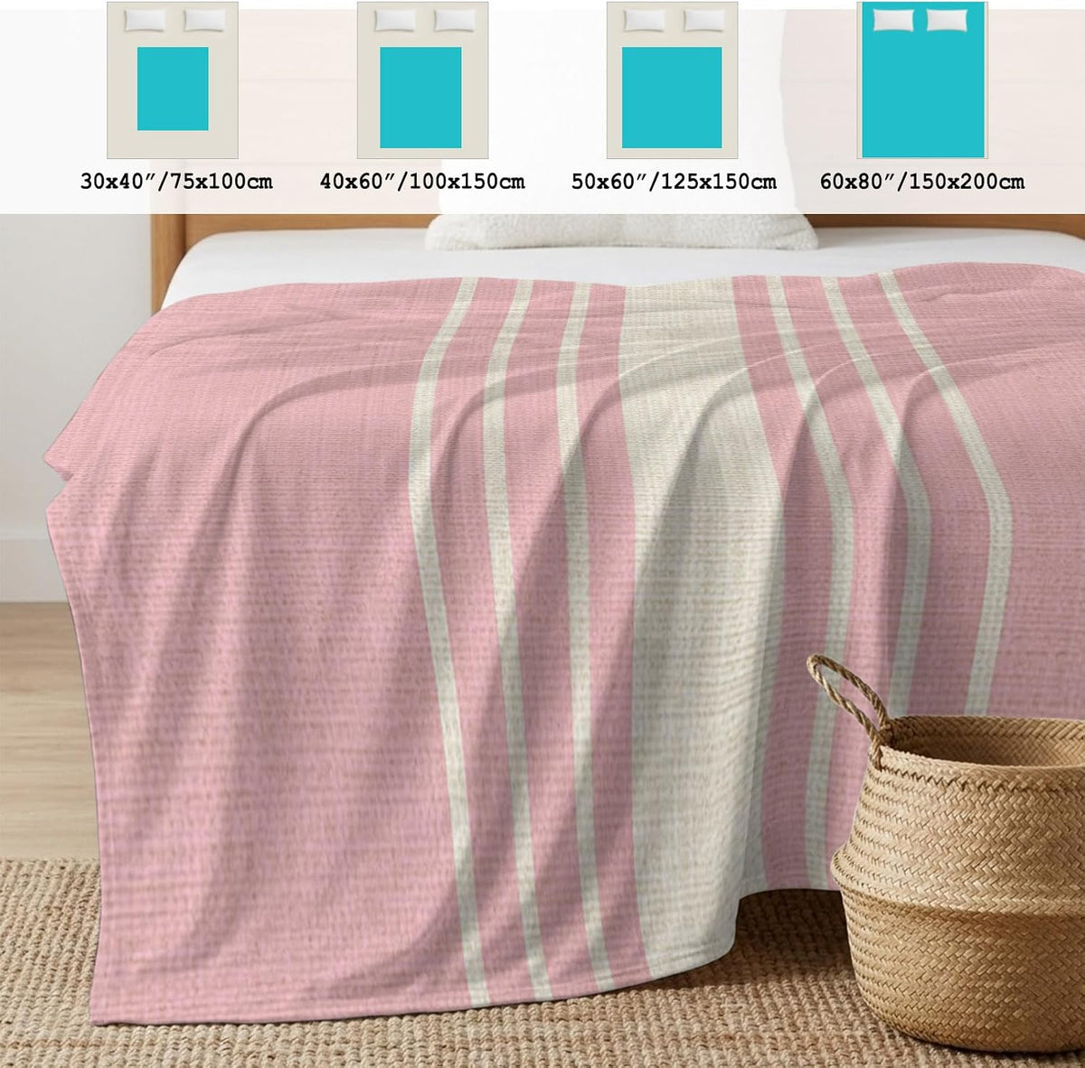 Cooling Blanket 30"x40", Modern Vintage Stripe on Linen Summer Cooling Blanket Breathable Lightweight Ice Blankets Pink Background Blankets for Night Sweats