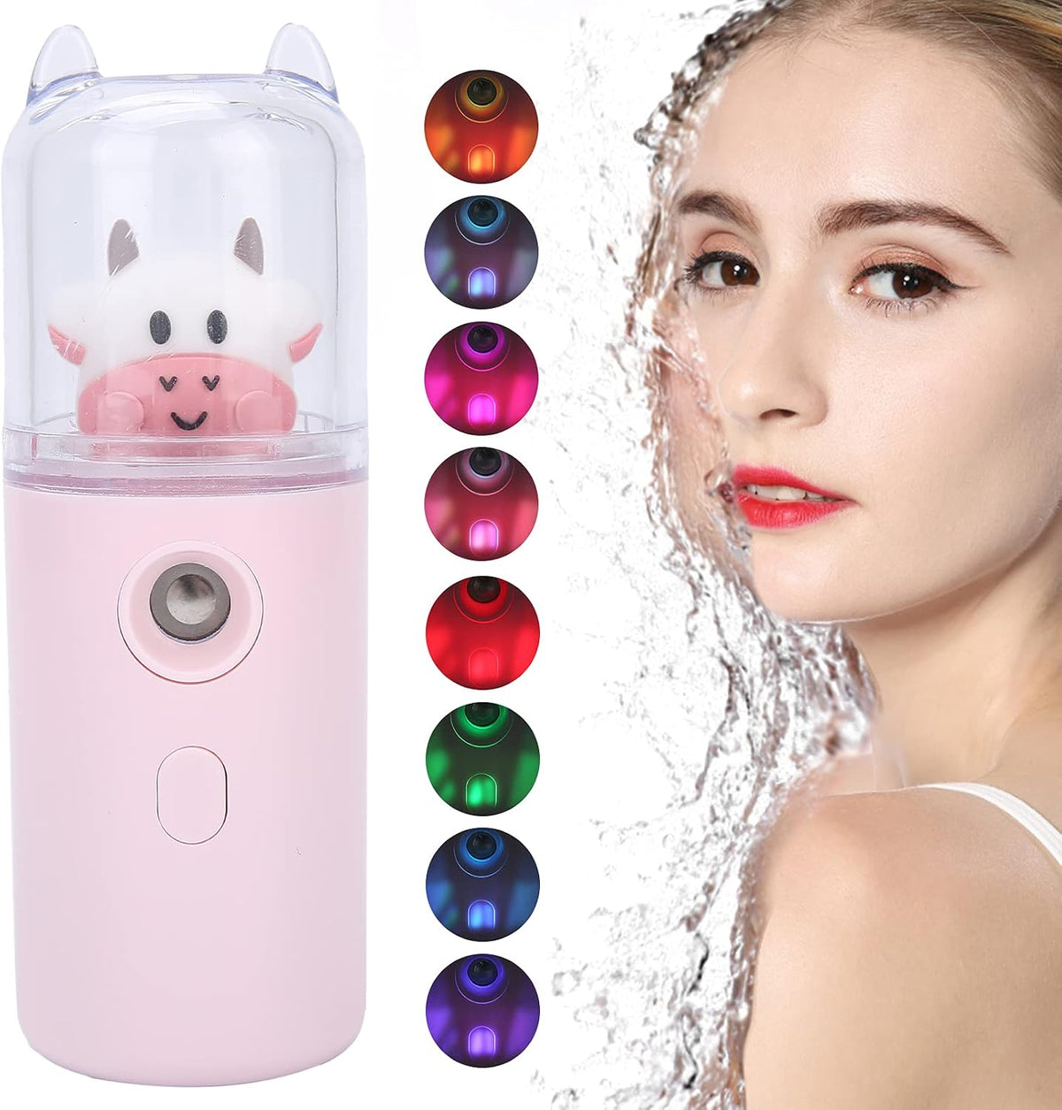 Nano Facial Mister, Cute Cartoon Animal Facial Mist Sprayer Mini Hydrating Moisturizing Cool Mist Handheld Facial Sprayer Portable Home Office Skin Moisturizing Spray(pink)