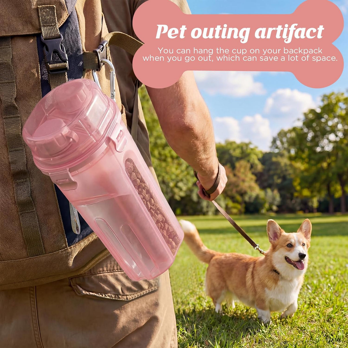 Dog Water Bottle with Food Container,31oz Leakproof 2-in-1 Portable Pet Water Dispenser & Feeder,Dog Travel Water Bottle,Dog Gift Stuff Accessories for Medium Large Dogs Cats Hiking Camping(Pink)