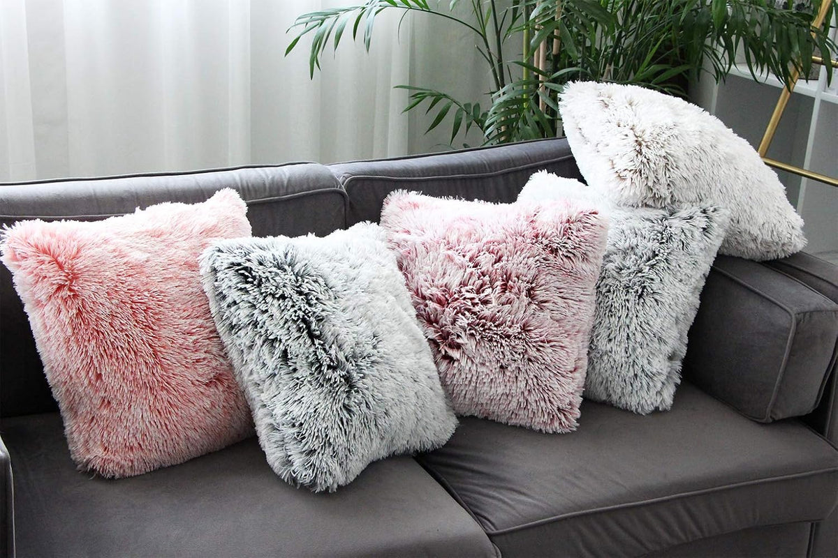 Uhomy Fluffy Accent Pillows Cover 18"x18", Soft Pink Ombre Faux Fur Throw Pillow Case, Modern Luxury Decorative Square Cushion Cover for Farmhouse Home Decor for Sofa/Bed/Chair, 45x45cm Single