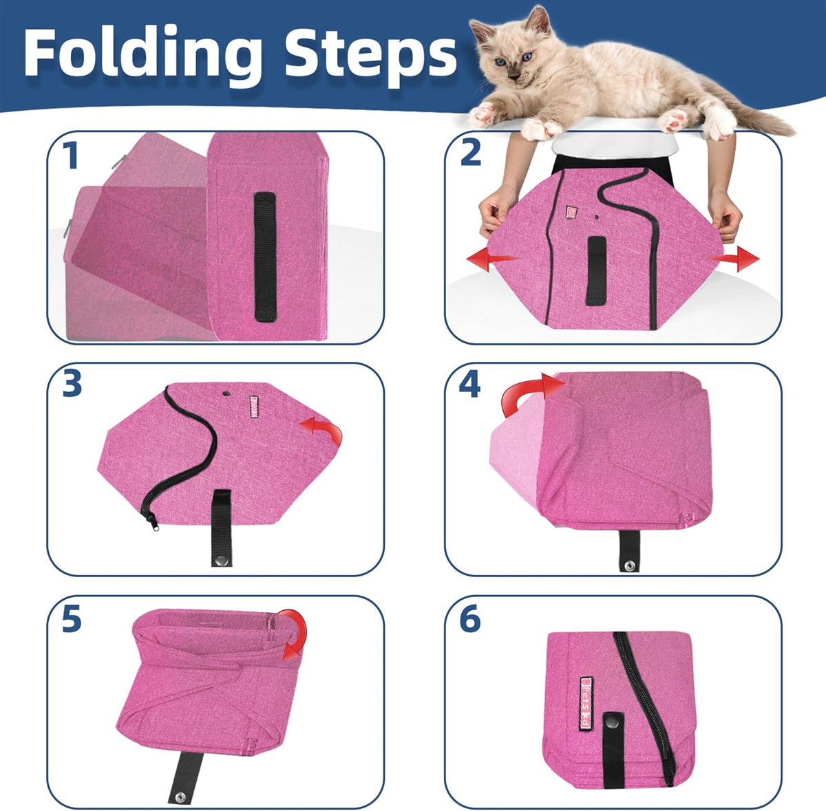 High Sides Portable Travel Litter Box for Cats with Lid, Pink