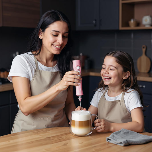 MF02 Rechargeable Milk Frother Handheld Foam Maker with Stainless Whisk for Cappuccino, Latte, Bulletproof Coffee, Keto Diet, Protein Powder, Matcha (Coral Pink)