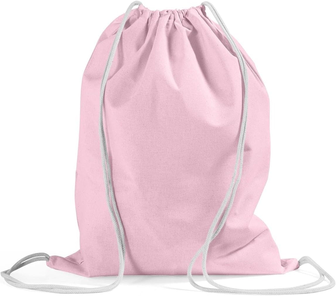 TBF Economical Cotton Drawstring Bags 12 Pcs Drawstring Sports Bag, Cinch Pack, Travel Backpack Gym Bag & Gift Bags, Light Pink