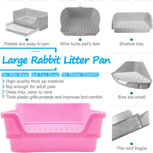 Hamiledyi Extra Large Rabbit Litter Box Pet Corner Toilet Small Animal Potty Trainer Huge Bunny Litter Pan with Plastic Grate Deep Dump Tray for Adult Guinea Pigs Ferrets Chinchillas