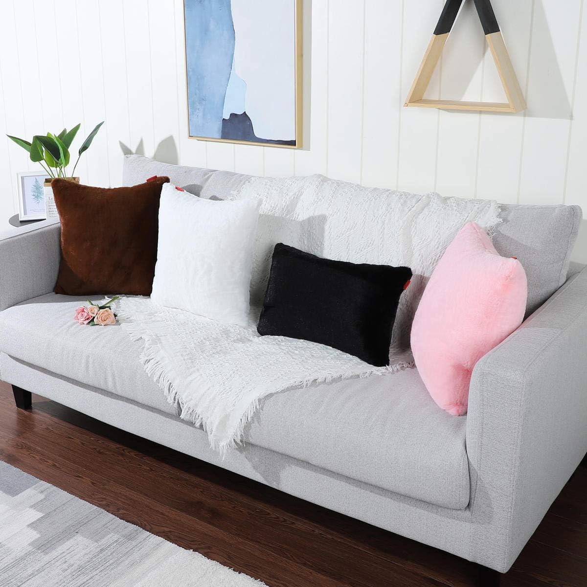 Pack of 2 Pink Faux Fur Fuzzy Cozy Soft Decorative Throw Pillow Covers Set Cushion Cases Pillowcases for Sofa Bedroom Car 18x18 Inches