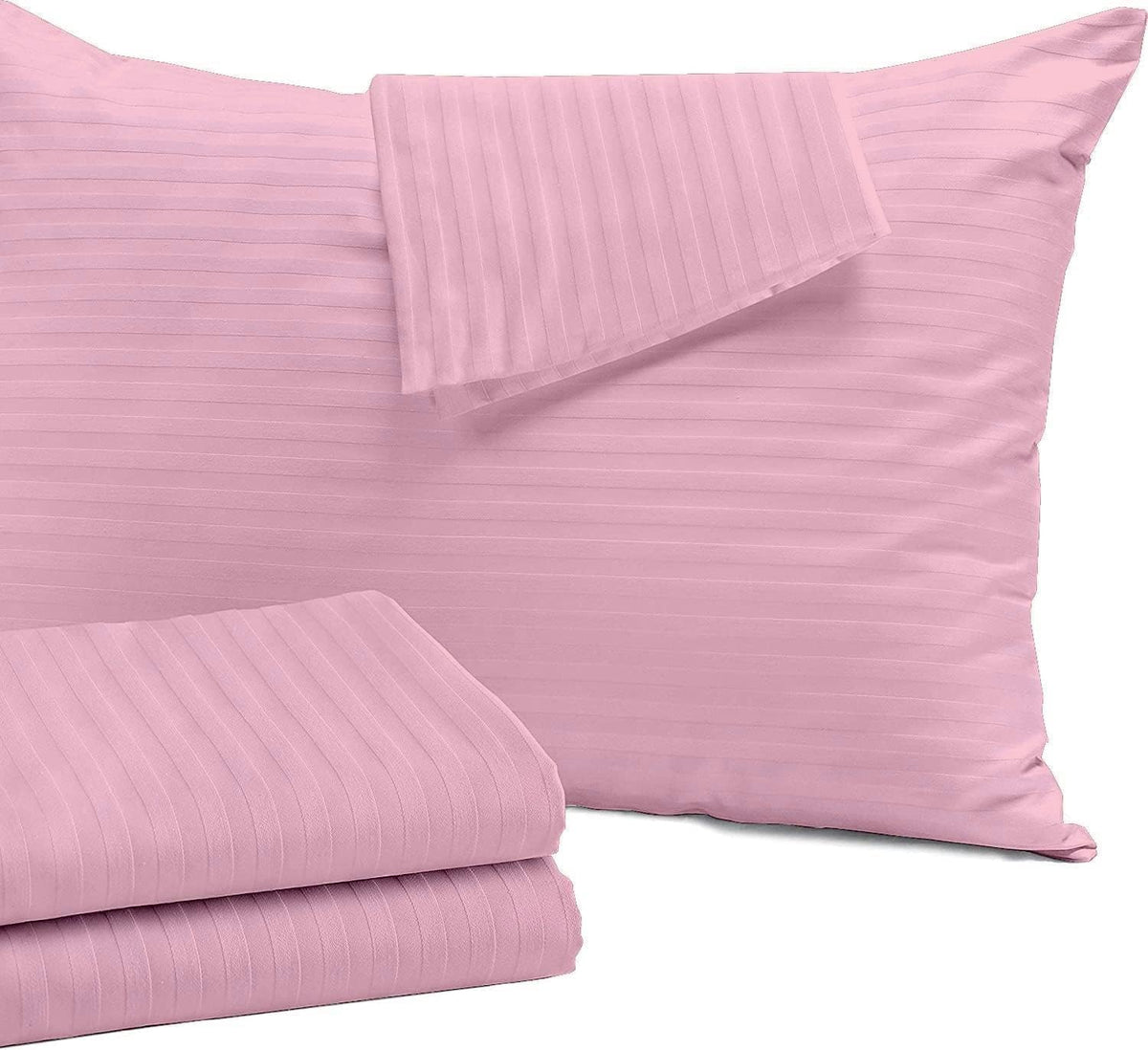 Stripes Pillowcases 20 x 30 Inches - Envelope Closure Bed Pillow Cases - Set of 2 - Pink 1000 Thread Count Egyptian Cotton Soft Wrinkle & Fade Resitant