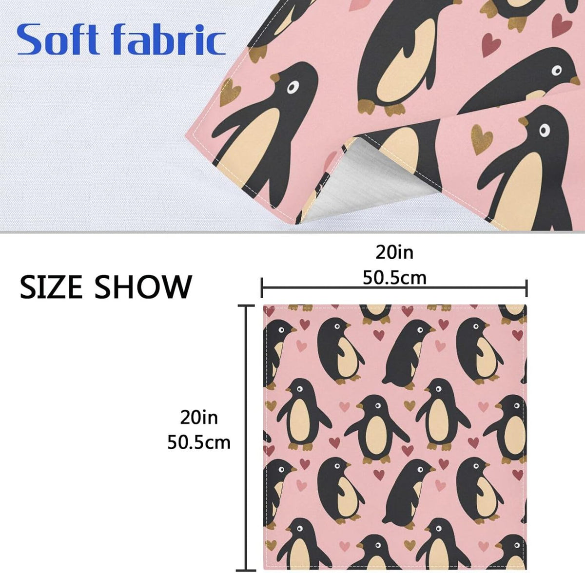 Dinner Napkins Cloth Rustic Penguin Peach Valentines Gold Bistro Kitchen Napkins Cloth Set of 6 20 x 20in