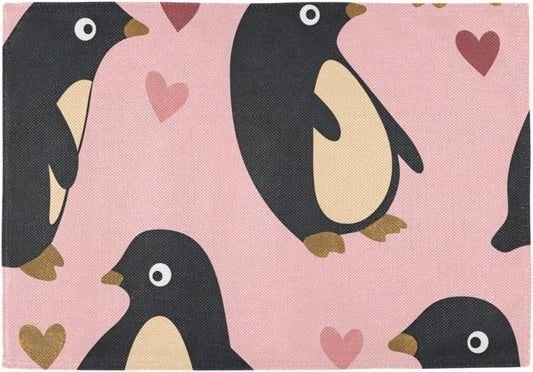 Penguin Peach Valentine's Day Gold Decorative placemats and napkins for dining table rustic plate mats accesorios para mesa de comedor set of 6 12x18
