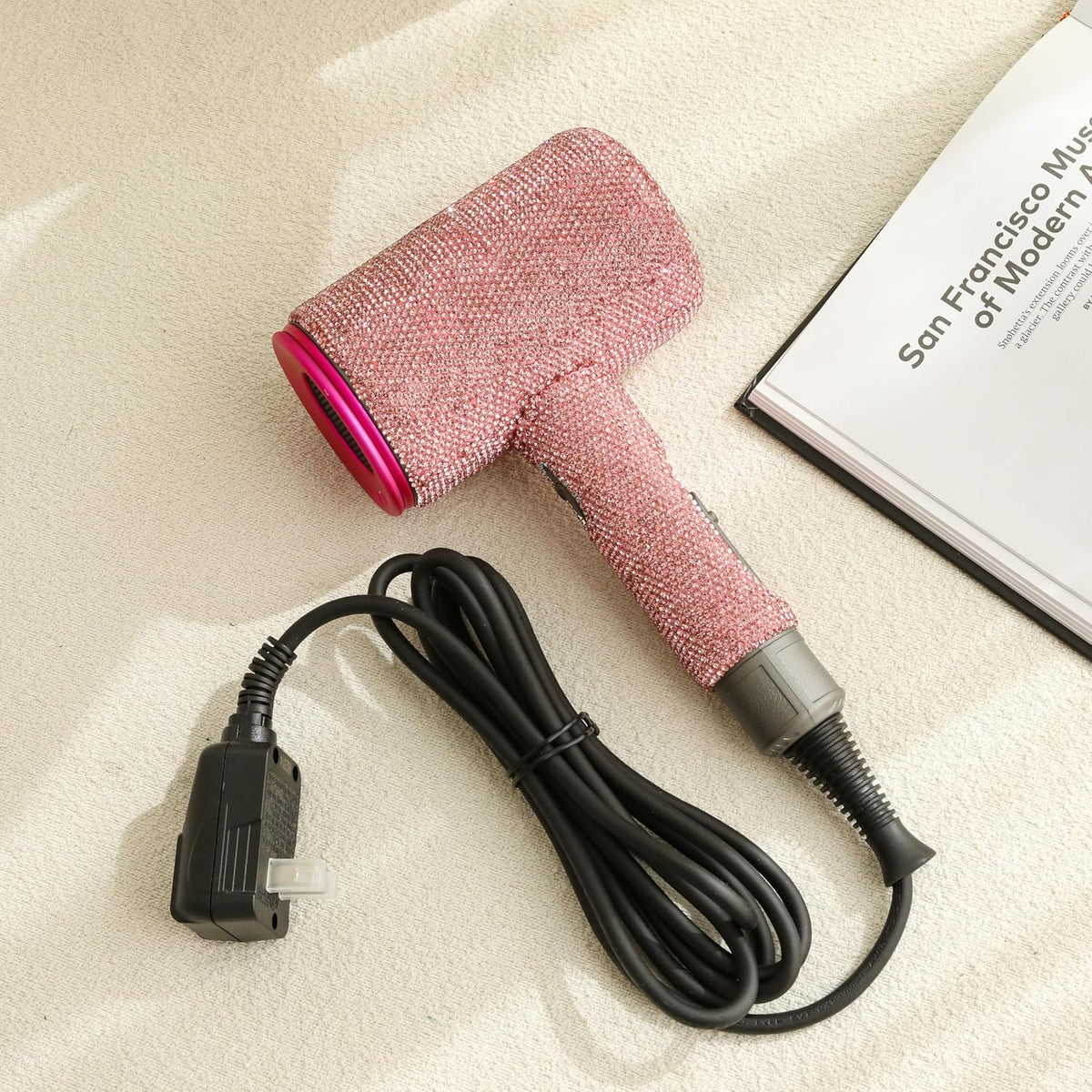 Bling Diamond Dryer with Rhinestone,Ionic Hair Dryer, 1800W Professional Ionic Hair Blow Dryer with 3 Heat/2 Speed, 3 Temperature & 2 Wind Speed for Women Bedazzled,Pink