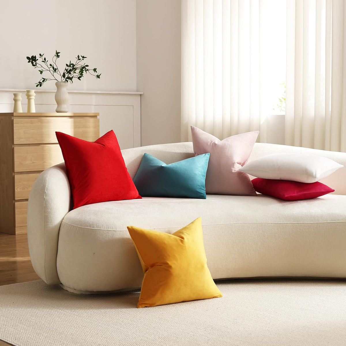Throw Pillow Covers 16x16 Light Pink: Pack of 2 Cozy Soft Velvet Square Modern Luxury Decorative Throw Pillow Cases for Sofa Couch Living Room Bed Home Decor