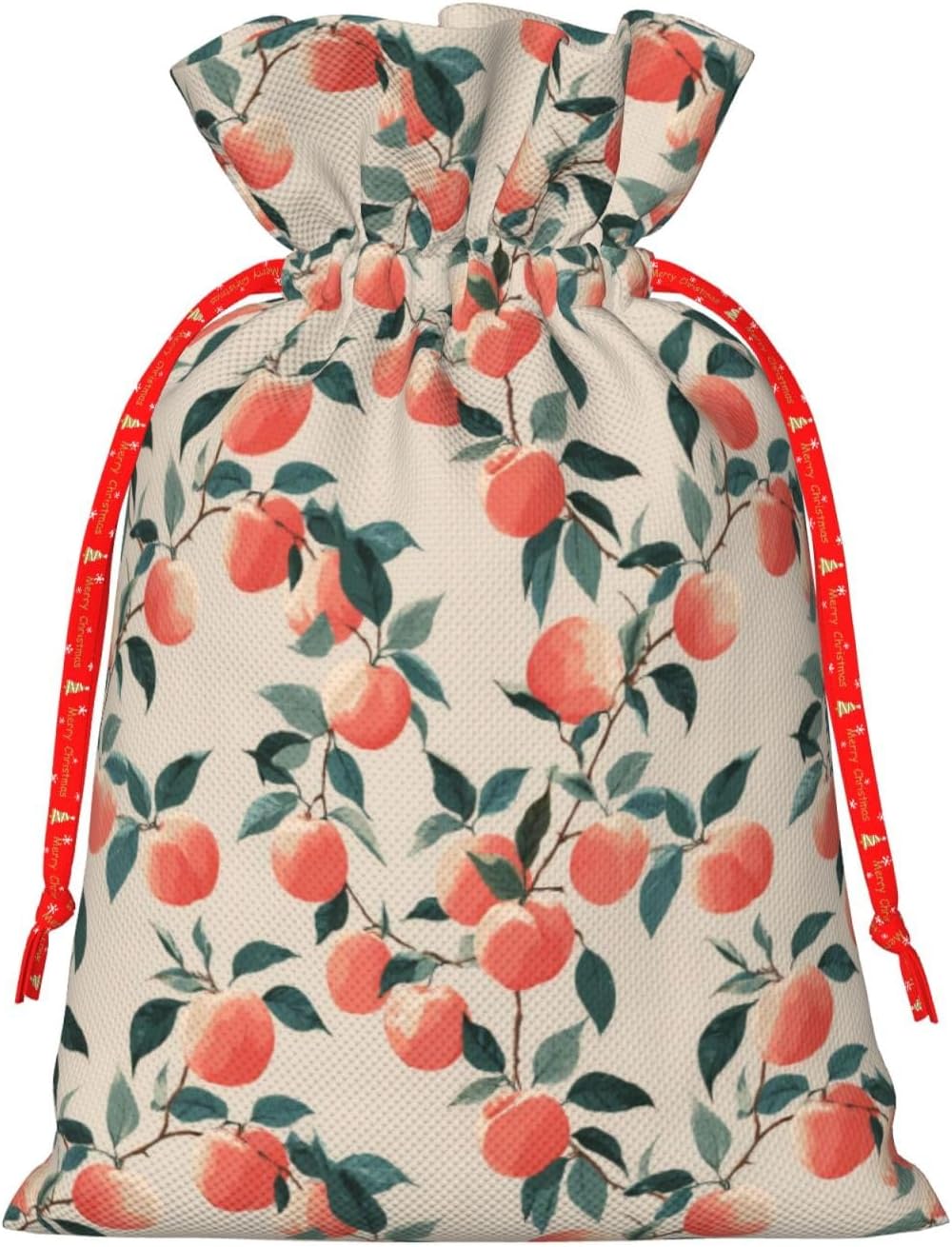 Fruits Peach (3) Print Christmas Drawstring Gift Bags, Reusable Candy Treat Bags For Holiday Birthday Party