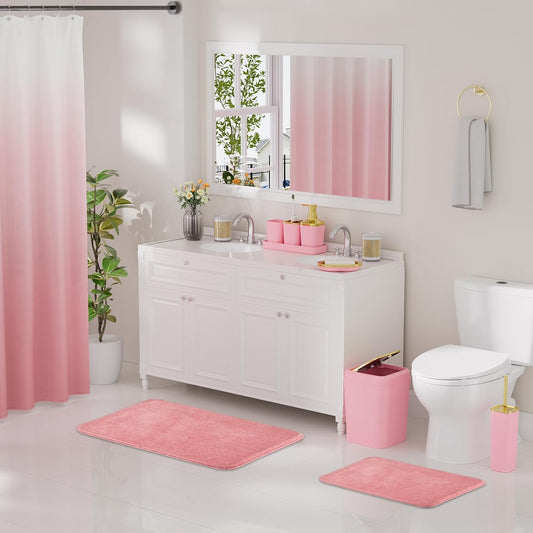 XLHOMO Bathroom Accessory Set - 24PCS Luxury Bathroom Accessories Set, Bathroom Sets with Shower Curtain and Rugs, Pink Bathroom Set with Trash Can, Toothbrush Holder & Soap Dispenser for Home Decor