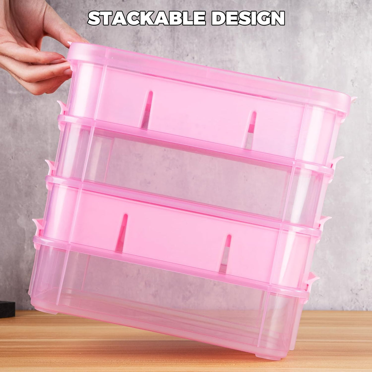 CraftGenes Art Supply Storage Organizer, 4-Tier 10 Qt Box, 2 Trays, Pink
