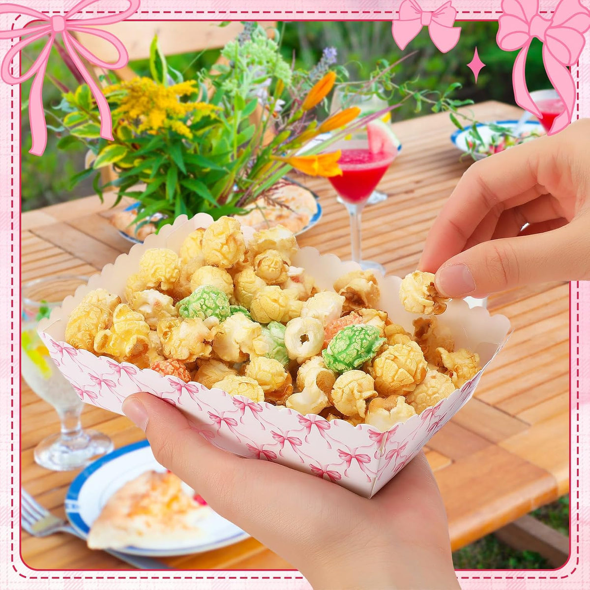100 Pcs Pink Bow Food Tray Coquette Disposable Birthday Decorations Bulk