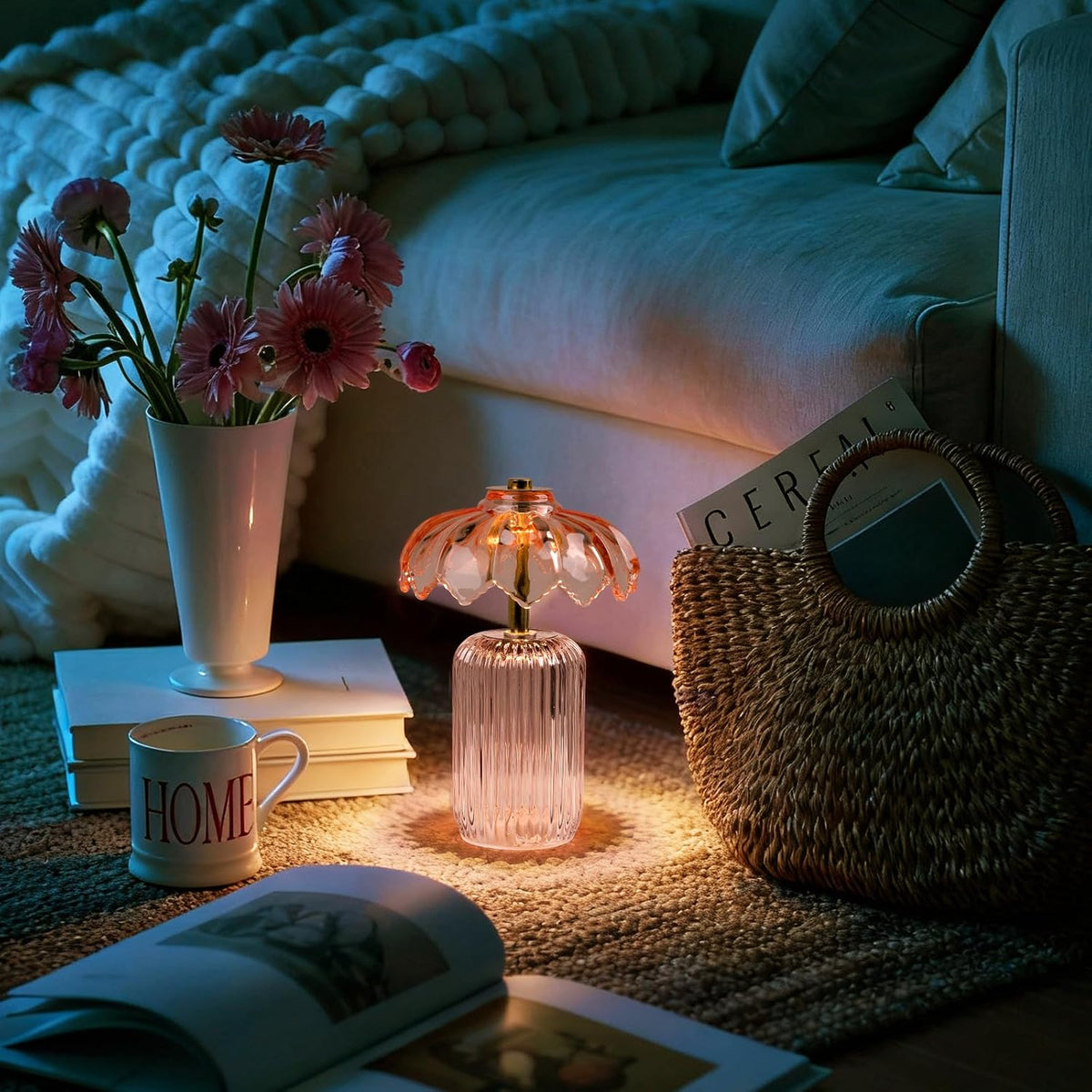 Battery Operated Lamp, Small Cordless Lamp with Timer, Pink