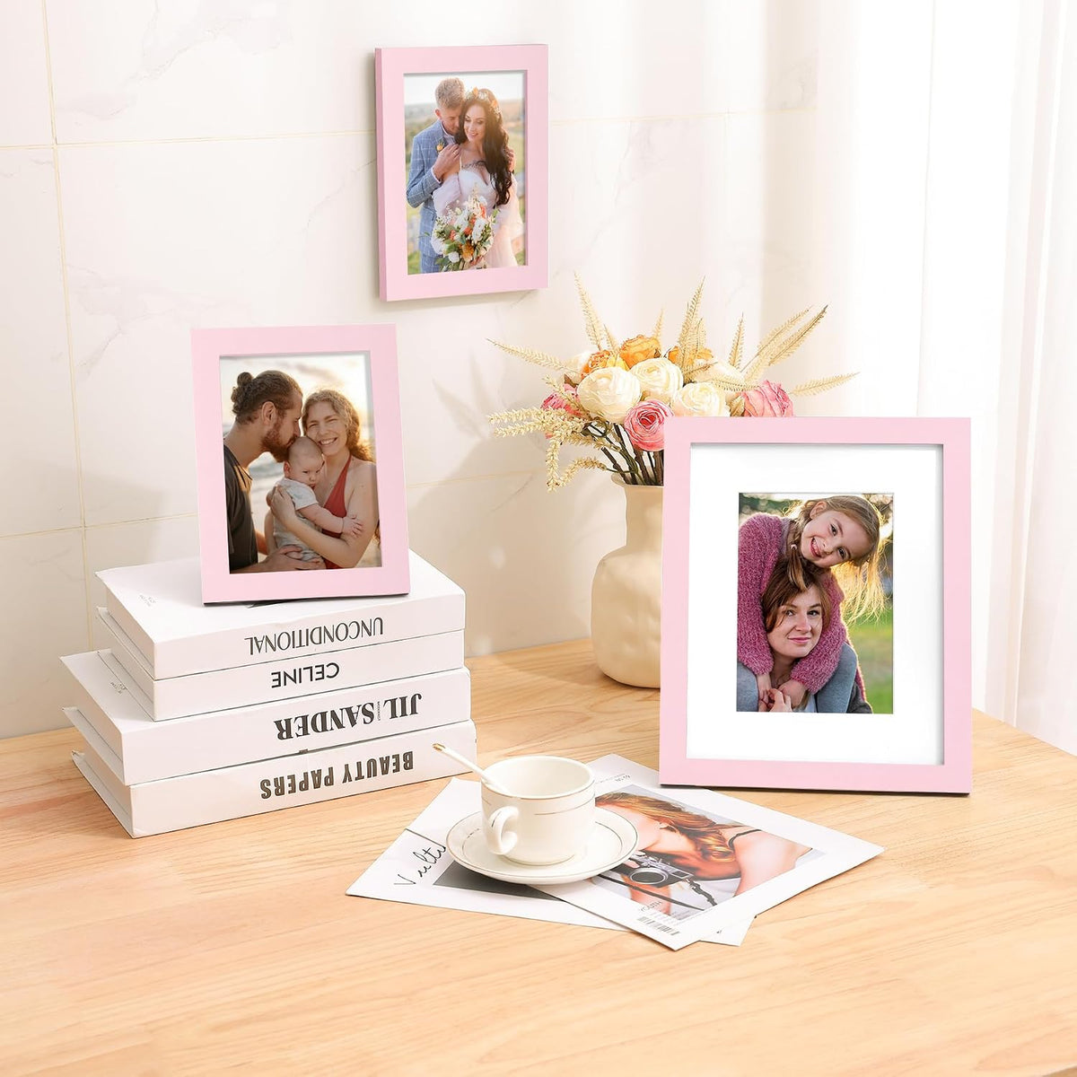 8x10 Picture Frame, Fits 5x7 Photos with Mat, Pink