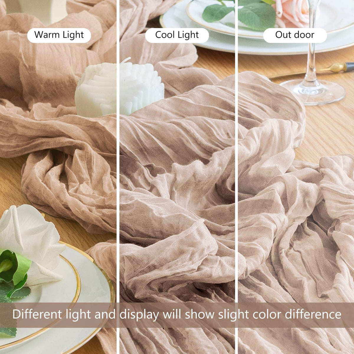 Cheesecloth Table Runner Nude Pink 10FT Boho Gauze Runner, 3 Pack