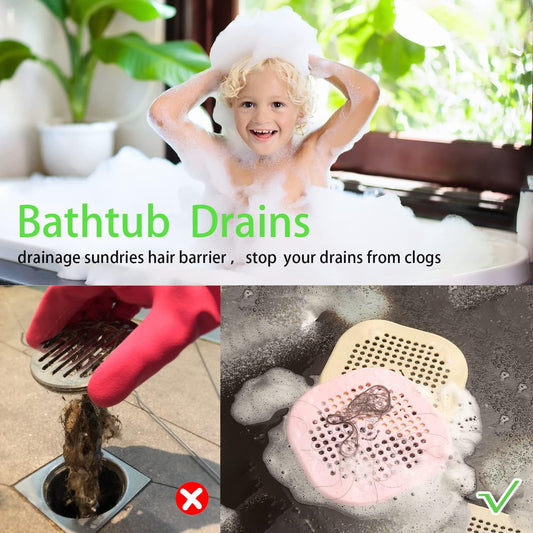2 Pack Drain Hair Catcher Silicone Drain Protector Bathroom Accessories Hair Stopper Drain Cover for Shower Kitchen Bathroom Tub Pink
