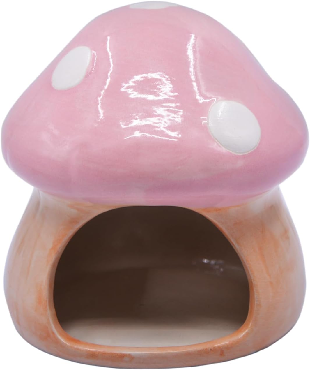 Aquarium Mushroom House Decorations, Ceramic Fish Tank Hideout Landscaping, Small Fish Hideaway Spawning Cave Decor for Shrimp Goldfish (Pink)