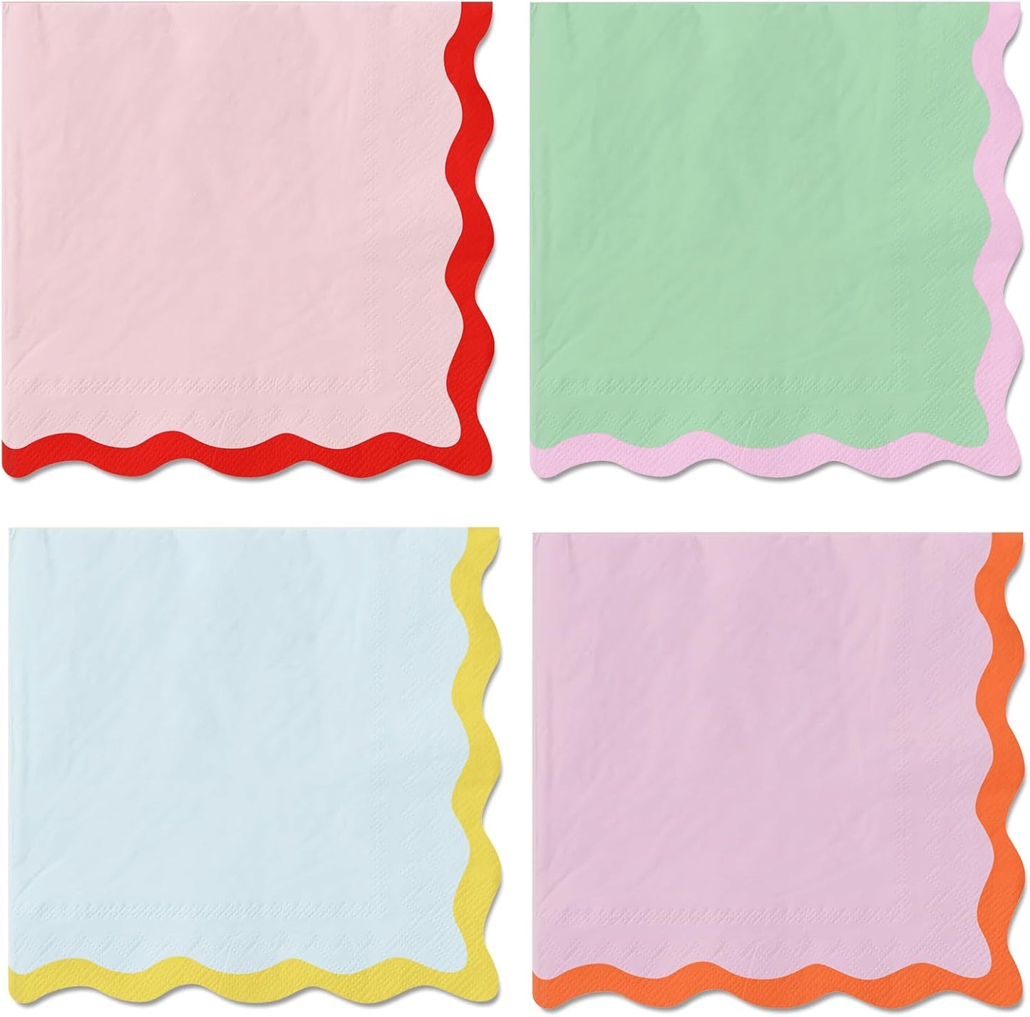 Whaline 100Pcs Scalloped Paper Luncheon Napkin Disposable Paper Napkins Pink Green Blue Dessert Dinner Hand Napkin for Wedding Baby Shower Birthday