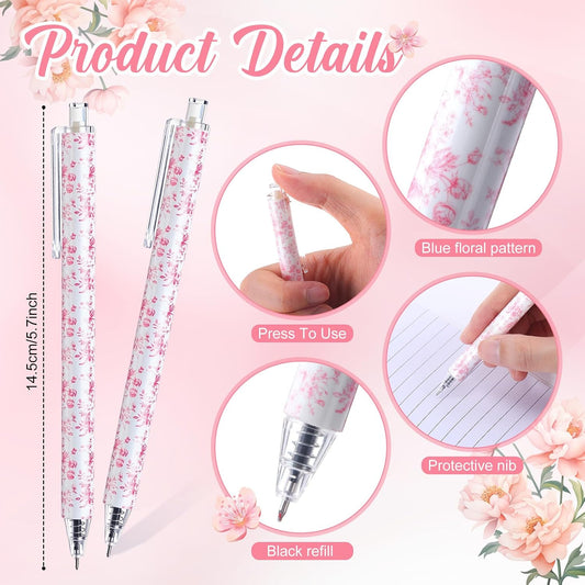 30 Pcs Pink White Floral Pens for Back School Bridal Shower Gift
