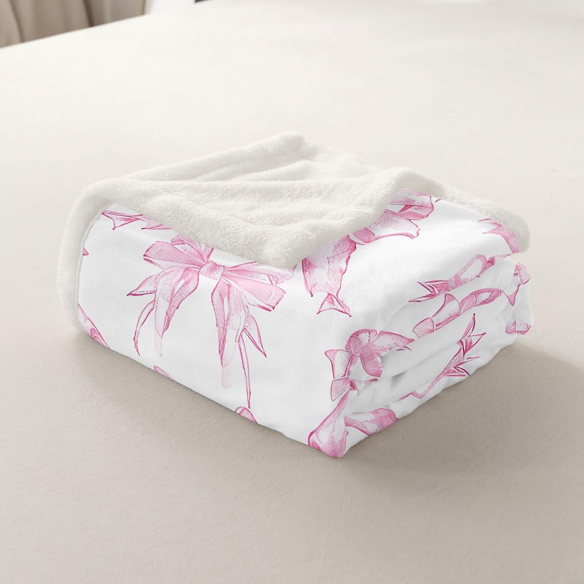 Pink Bows Sherpa Blanket Plush Fuzzy 40"x50"