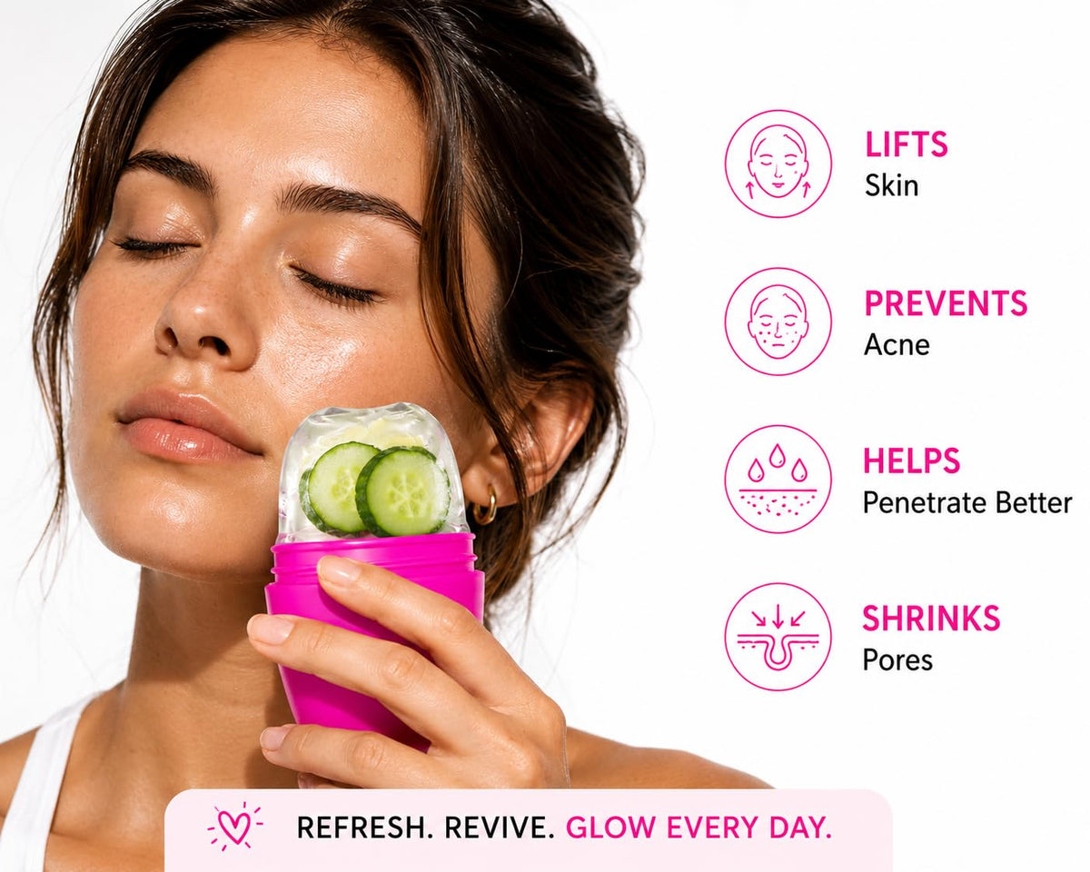 Ice Roller for Face & Eyes – Silicone Facial Ice Roller for Skin Care, Cooling Beauty Tool for Puffiness & Refreshing Massage, Cute Self Care Gift for Women (Fuchsia Pink)