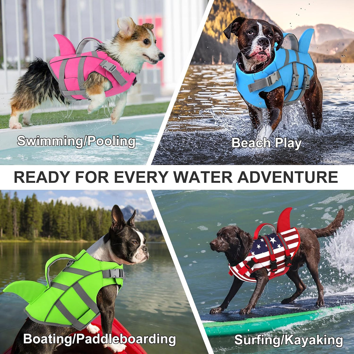Dog Life Vest Shark, Life Jacket for Dogs, Swim Vest- Lt Pink,M