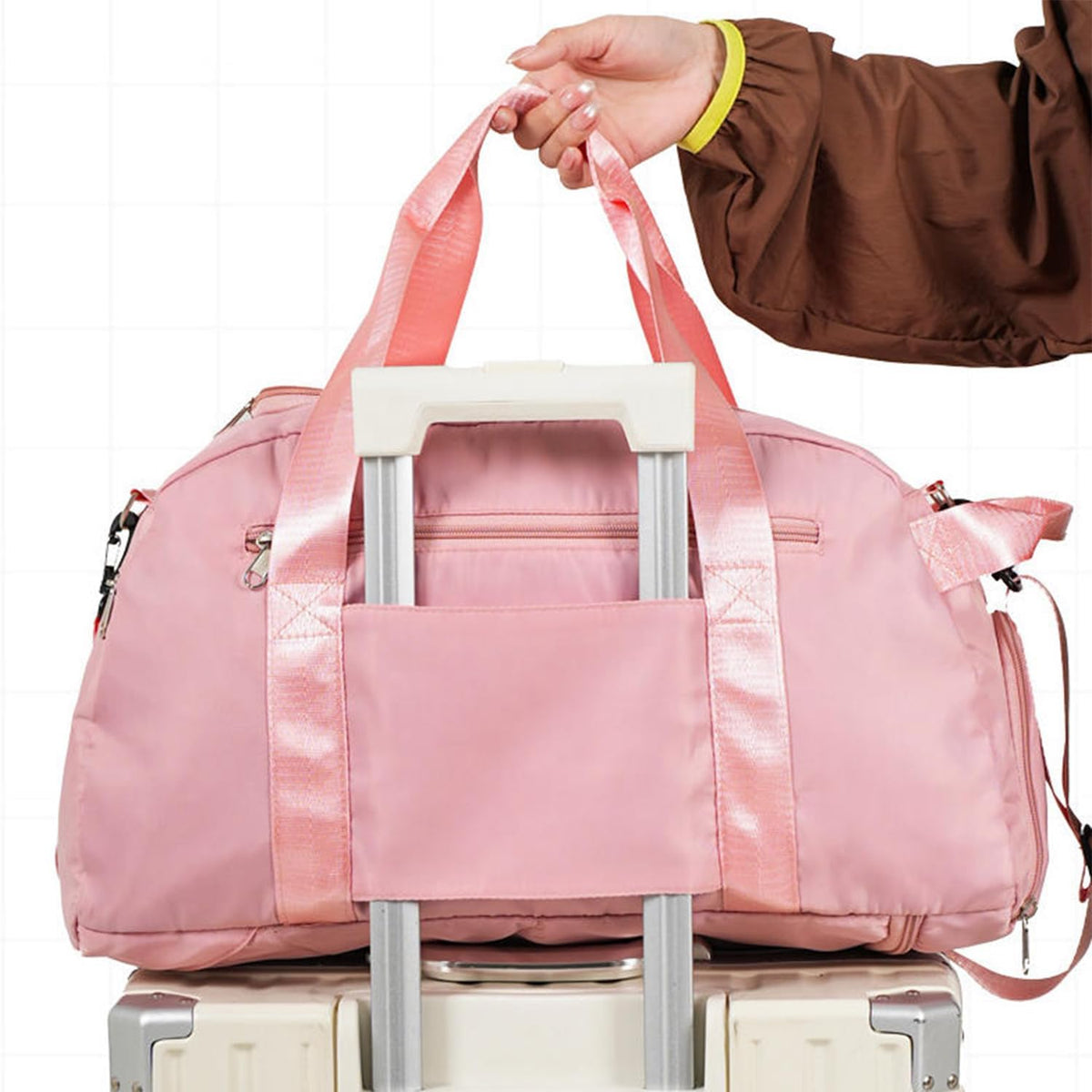 Gym Duffle Bag for Men Women, 3 in 1 Sports Duffle Bag with Shoe Compartment, Large Lightweight Weekender Travel Duffel Bag, Carry on Backpack (Pink)
