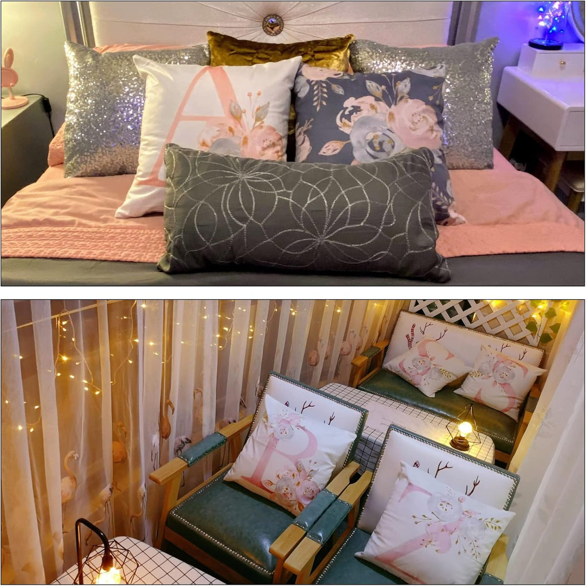 Throw Pillow Covers Alphabet Decorative Pillow Cases ABC Letter Flowers Cushion Covers 18 x 18 Inch Square Pillow Protectors for Sofa Couch Bedroom Car Chair Home Decor (A)