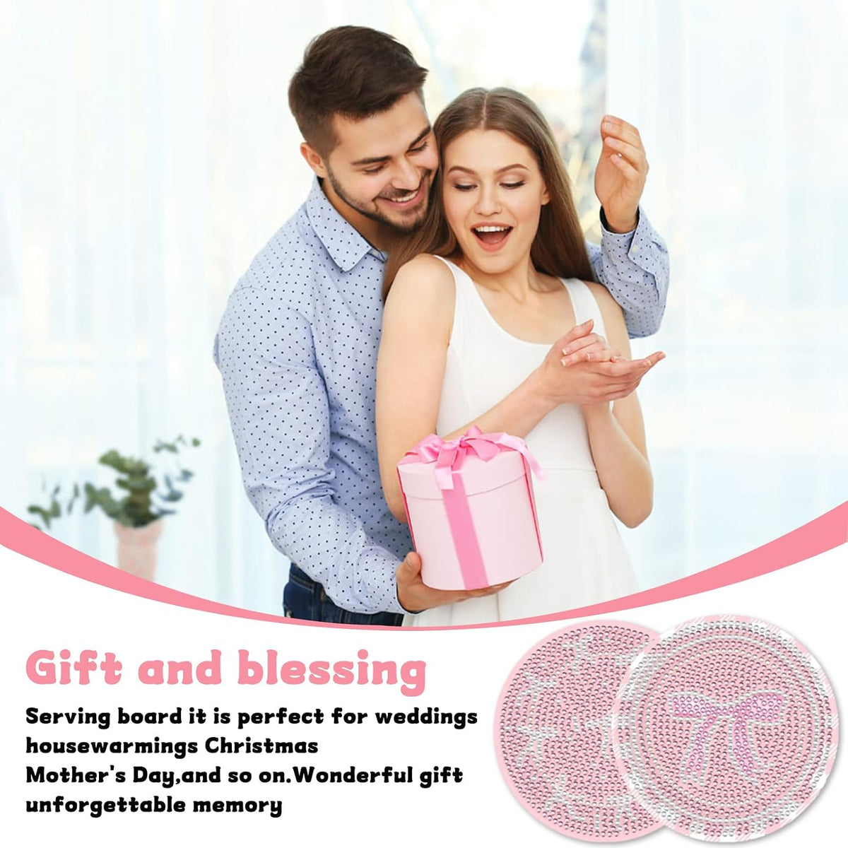 8 Pcs Diamond Painting Coasters,Diamond Painting Kits,Pink Bow Diamond Art Coasters,5D DIY Full Drill Diamond Dots,Gem Art Kits for Adults Arts and Crafts Supplies