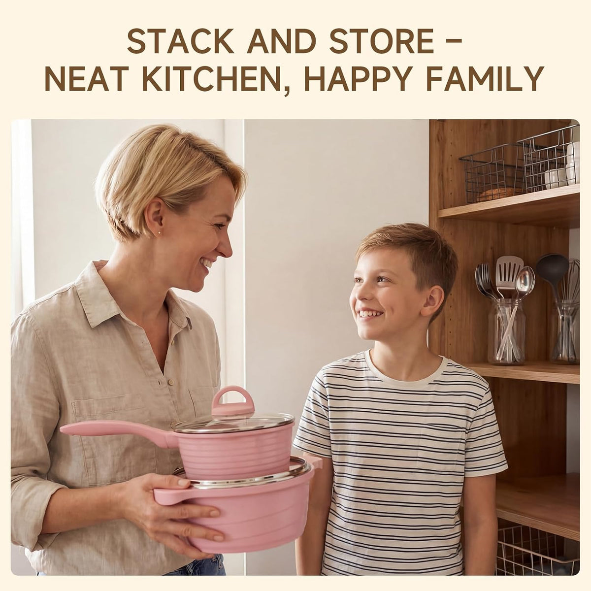 Pink Pots and Pans Set Nonstick 23pcs, Healthy Kitchen Cookware Sets