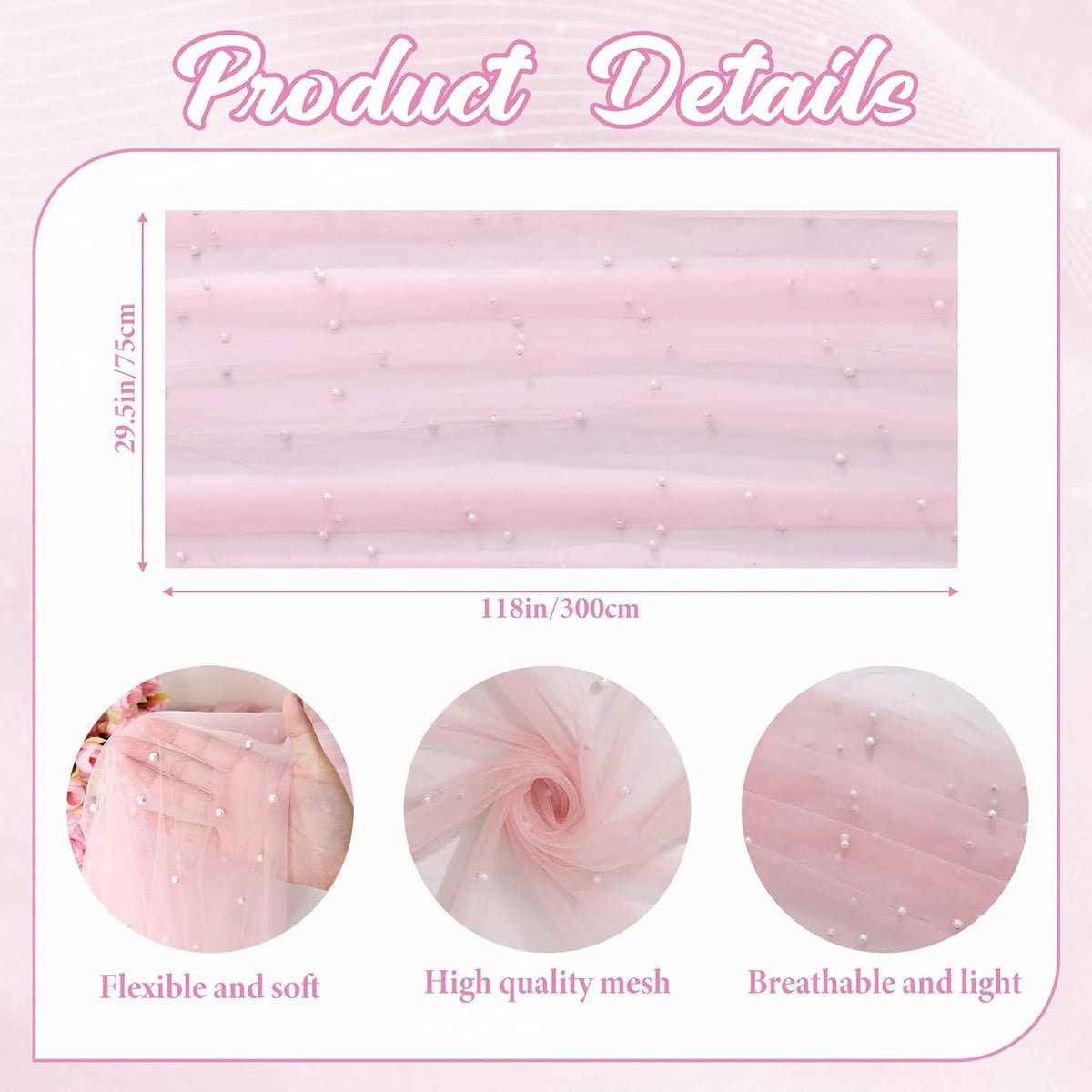 Pearl Table Runner 10FT Pink Tulle Fabric Table Runner Decoration