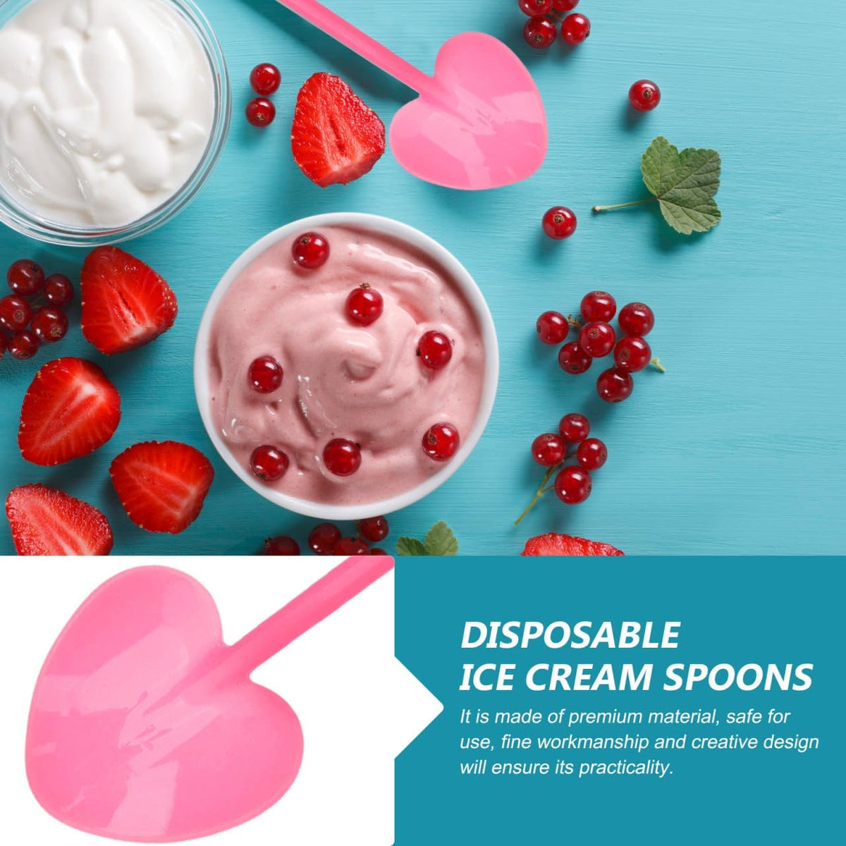 100Pcs Disposable Ice Cream Spoons Bulk Cute Pink Heart Shape Dessert Spoons Cake Pudding Plastic Silverware Party Tableware
