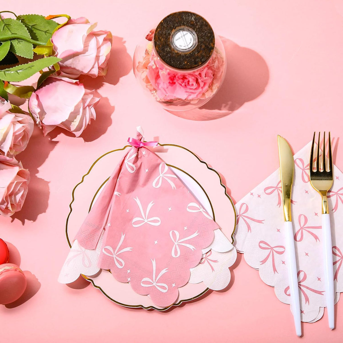 50 Pcs Bow Napkins Bachelorette Party Bow Theme Party Decorations Bridal Engagement Baby Shower Tableware Supplies Girls Birthday Paper Napkins Decor 5 x 5 Inches(Pink Bow)