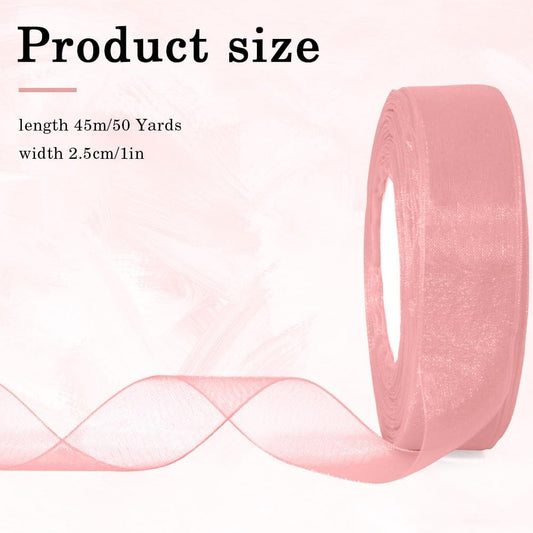 Light Pink Chiffon & Organza Ribbons Pink Ribbons 1 Inch Sheer Ribbon Organza 50 Yards Tulle for Gift Wrapping Halloween Christmas Ribbon for Crafts Flower Bouquet Hair Bows Wedding Champagne-Pink