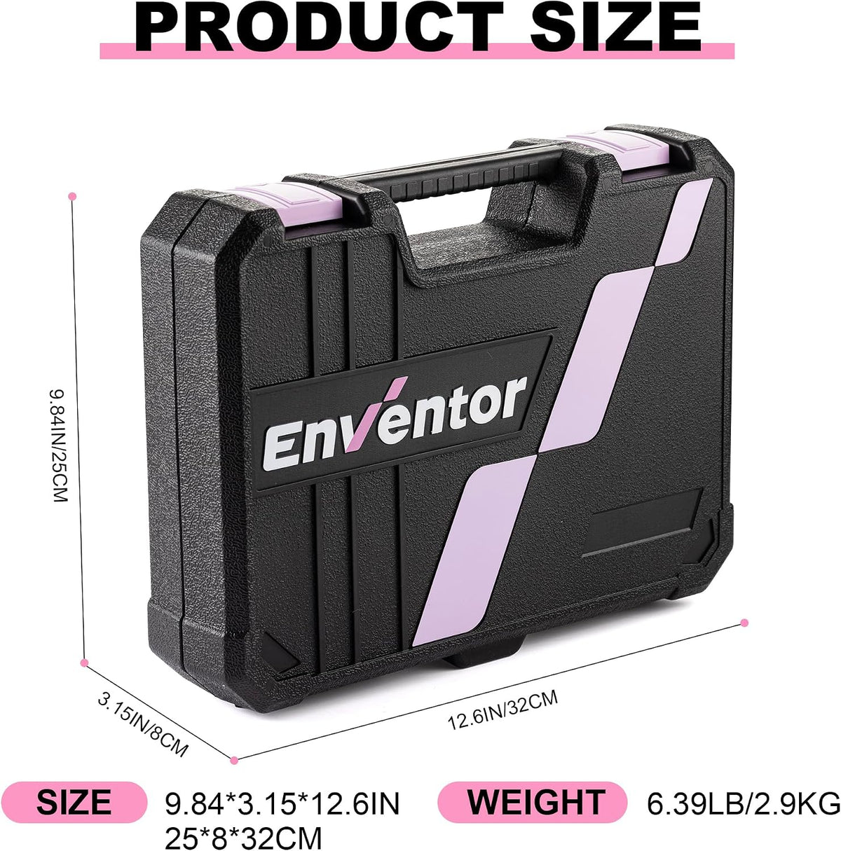 Enventor Tool Set with Fitted Storage Case, 146 Pieces, Pink