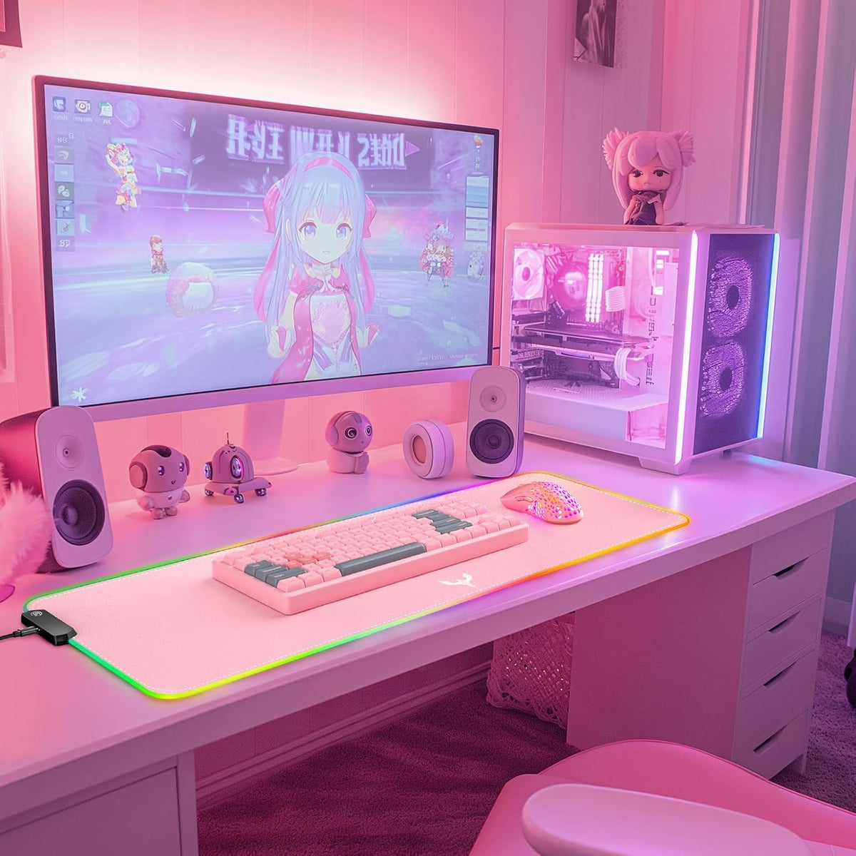 RGB Gaming Mouse Pad Extra Large Extended 31.5x12 Inch-Pink