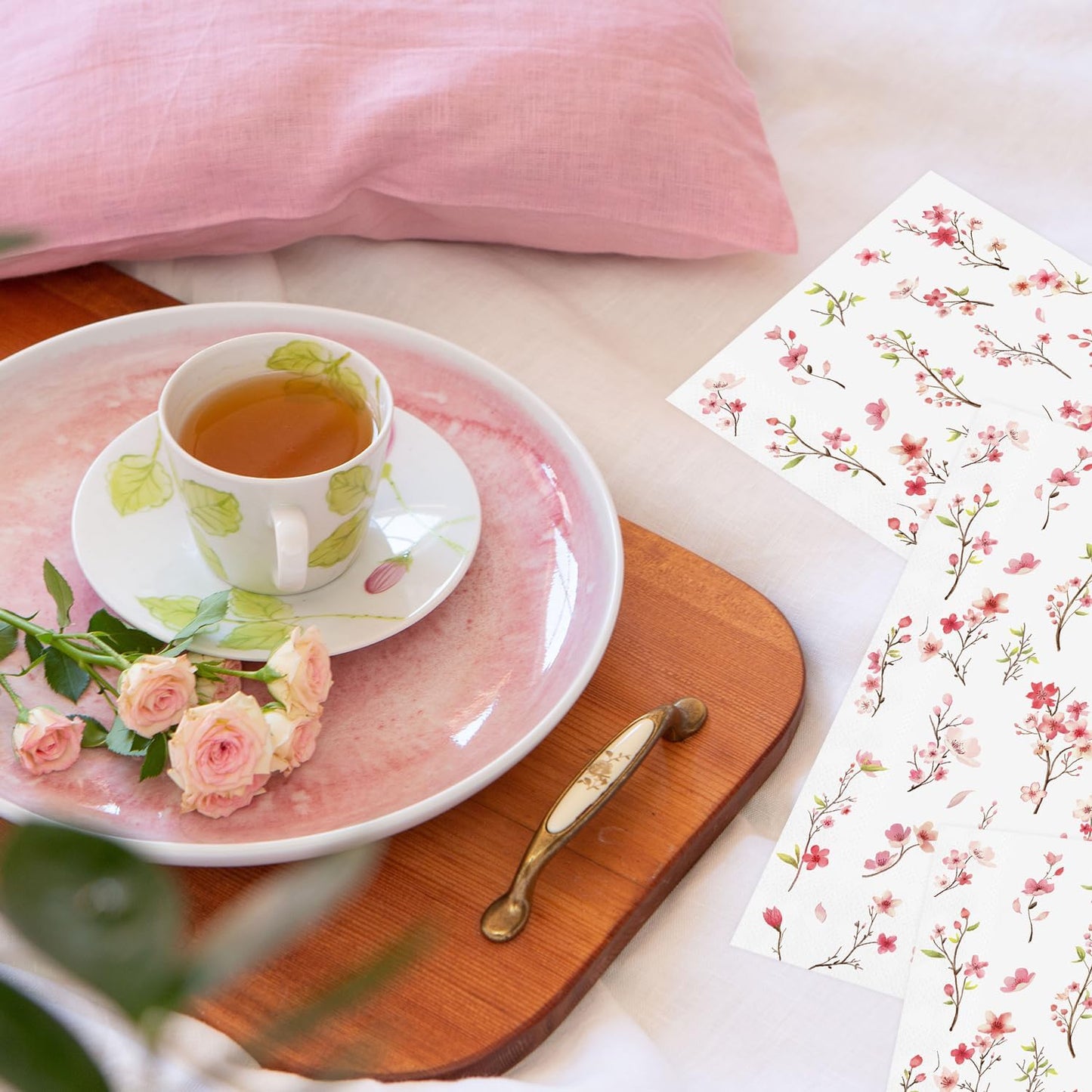 50 Pack Spring Paper Napkins Disposable Pink Floral Hand Towels Cherry Blossom Decorative Table Napkin for Spring Summer Wedding Dinner Supplies Tableware Decor,4.3"*7.8"
