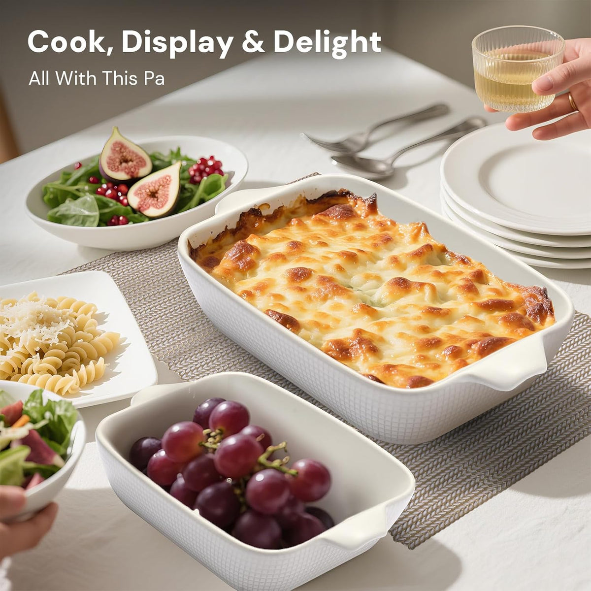 Ceramic Casserole Dishes Set of 3, Stoneware Baking Pans for Oven, Rectangular Lasagna Dish & Bakeware Set (14.7''/12.4''/10.3'')