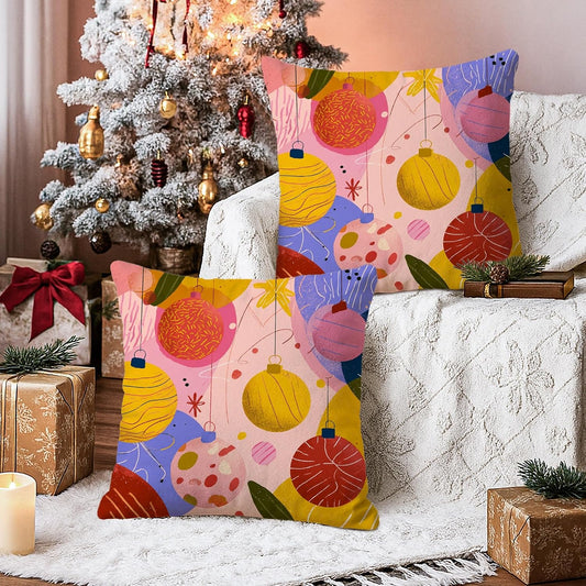 Christmas Ornament Throw Pillow Covers Set of 2, Festive Modern Flower Star Xmas Peach Soft Velvet Washable Couch Pillow Covers for Living Room Apartment Bed Sofa Decor 22x22 Inch