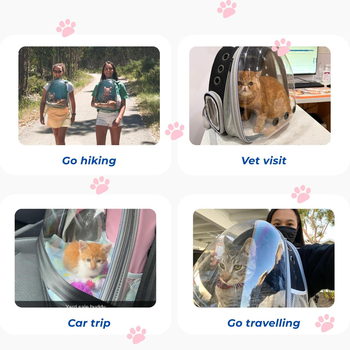 Cat Carrier Backpack, Expandable Bubble Pet Carrier for Cats and Small Dogs, Airline Approved Travel Backpack for Hiking, Walking & Outdoor Adventures - Supports up to 16 lbs