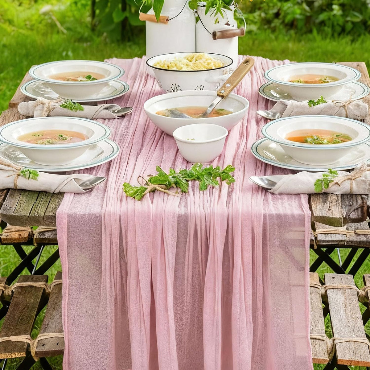 Cheesecloth Table Runner, 120 Inch 10 FT, Dusty Pink
