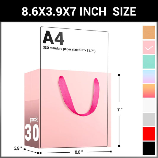 EUSOAR Small Pink Gifts Wrap Bags, 30 Pack 8.6x3.9x7 inches Shopping Bags with Handles Bulk, Party Favor Wrapping Bags for Wedding, Craft Grocery, Boutique, Retail, Business